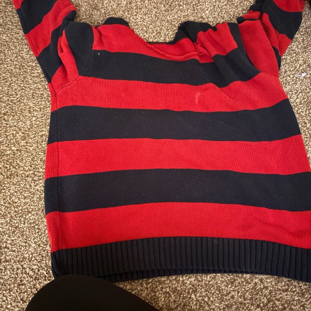Brandy Melville Red and Black Off-the-Shoulder Sweater